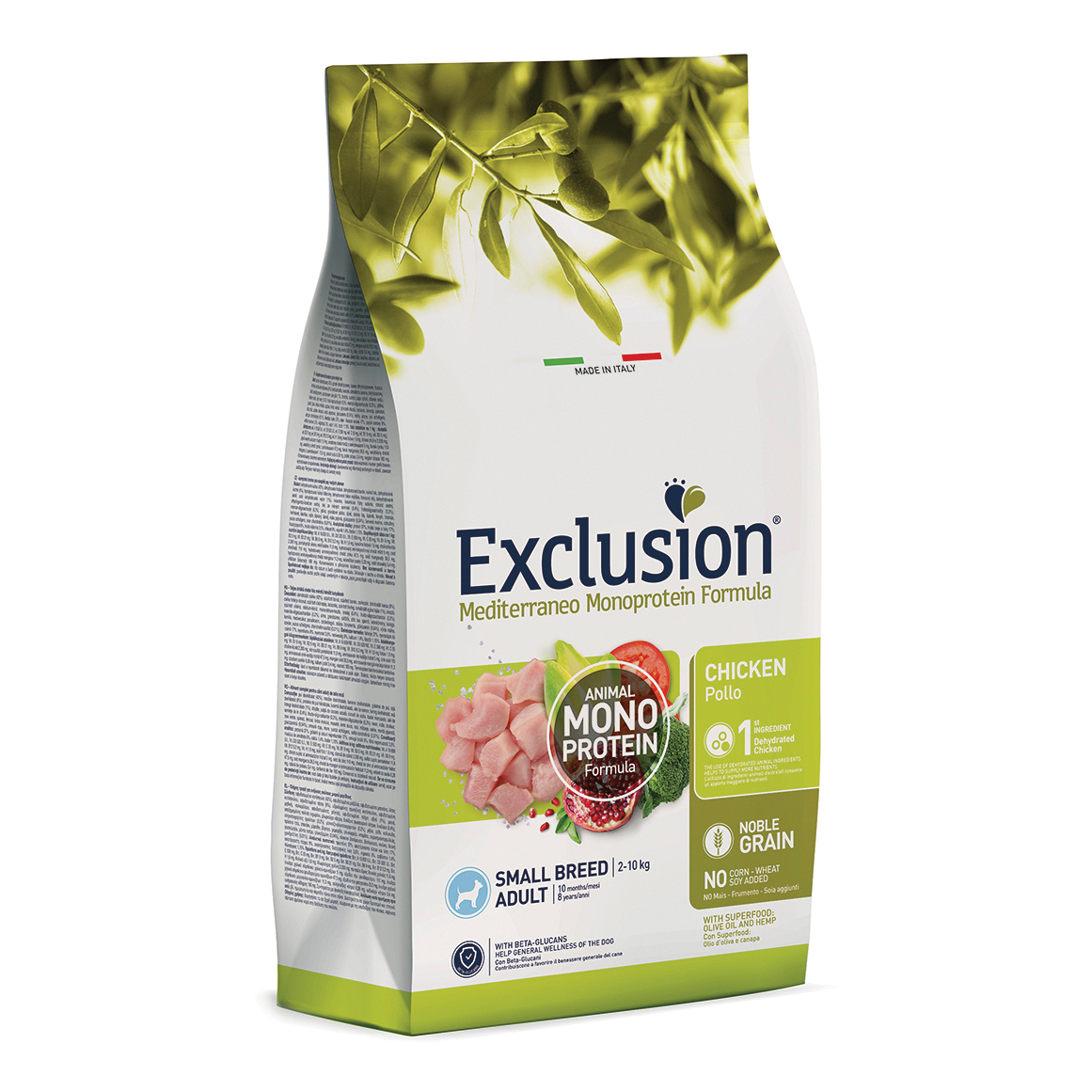 foto del prodotto exclusion cane mediterraneo adulto small pollo 500 gr