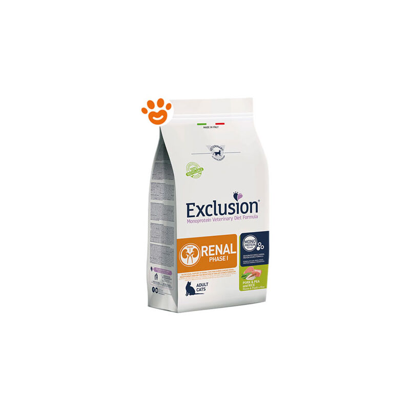 foto del prodotto exclusion cat renal phase 1 adult maiale, riso e piselli cat renal phase 1 adult maiale, riso e piselli sacco da 1,5 kg