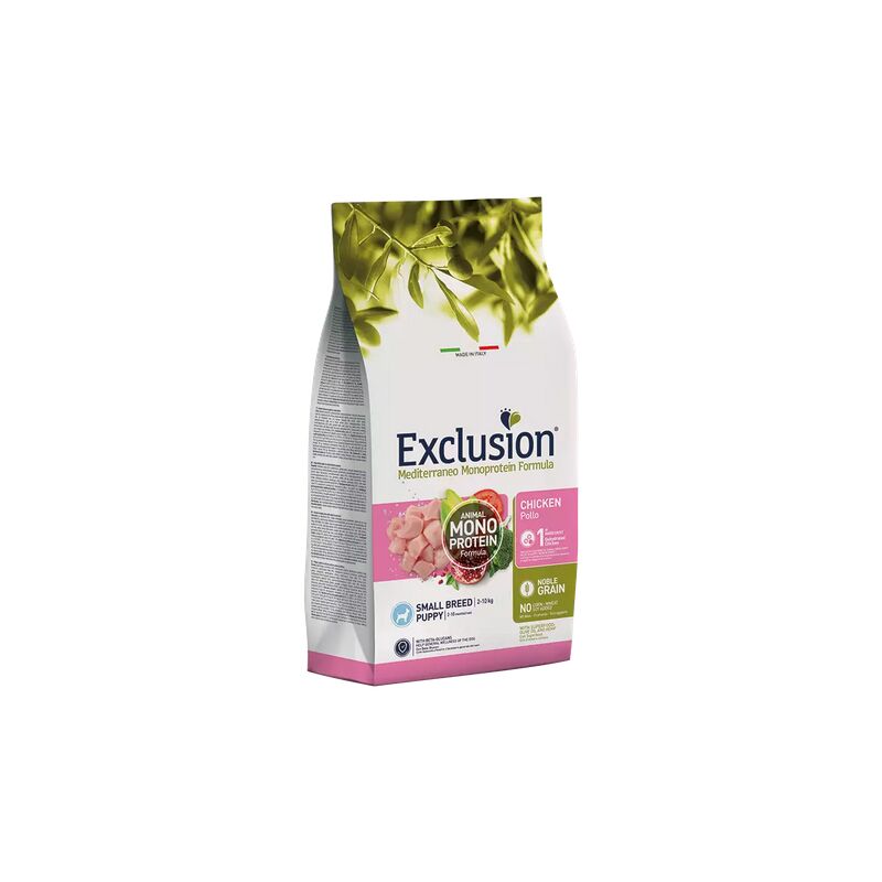 foto del prodotto exclusion crocchette cane mediterraneo noble grain puppy small 500 gr pollo