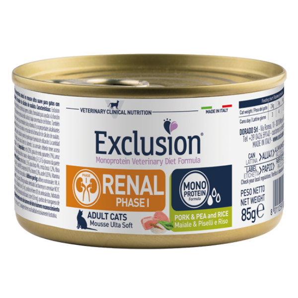 foto del prodotto exclusion diet cat renal fase 1 mousse ultra soft 85 gr maiale e piselli cibo monoproteico gatto 1 ordine scegli lo sconto bzr5 bzr20 200 punti fedelt 