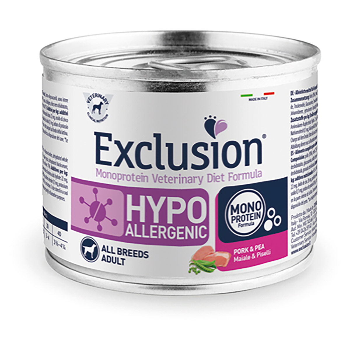 foto del prodotto exclusion diet hypoallergenic 200 gr maiale e piselli confezione da 6 pezzi 1 ordine scegli lo sconto bzr5 bzr20 200 punti fedelt 