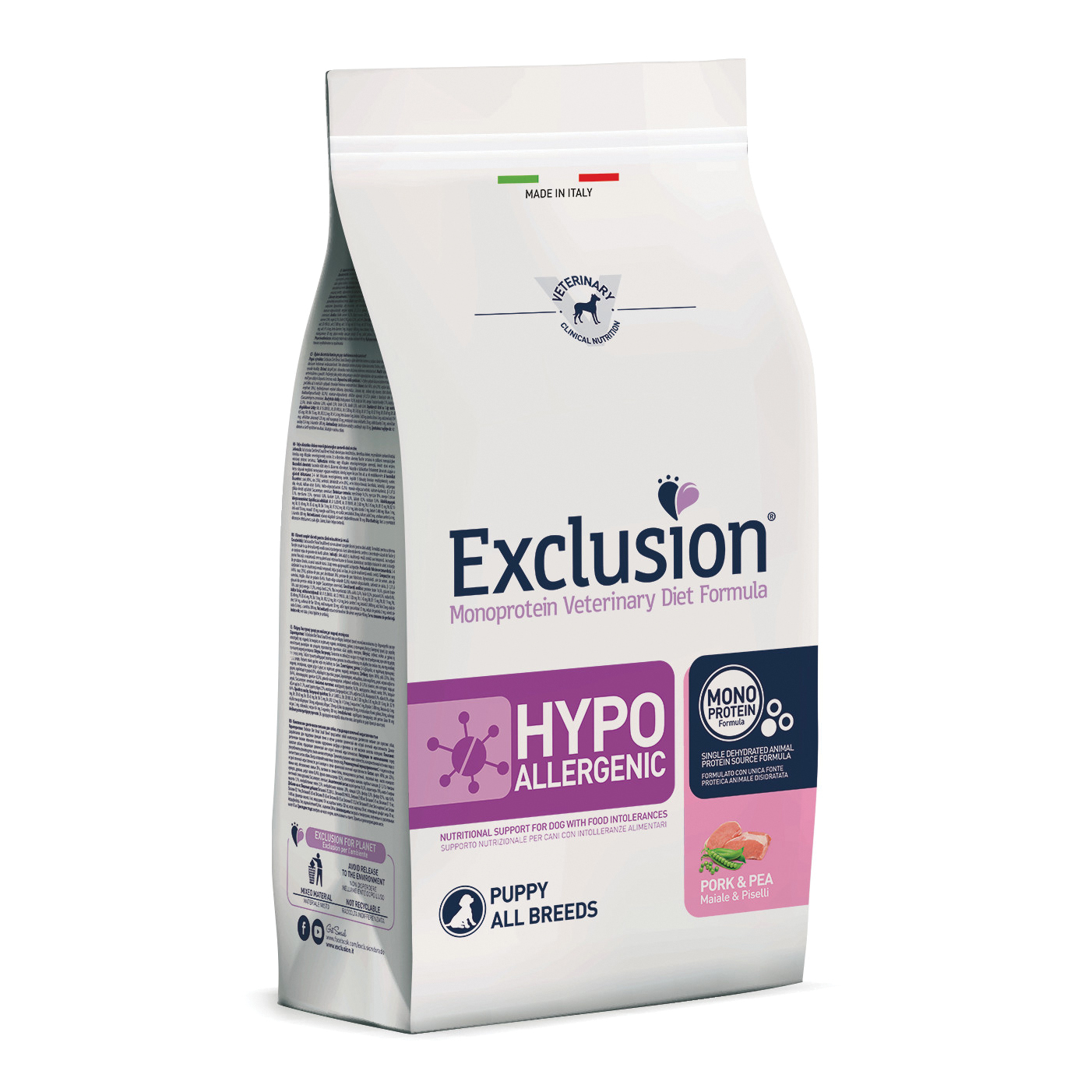 foto del prodotto exclusion diet hypoallergenic puppy maiale e piselli 2 kg 1 ordine scegli lo sconto bzr5 bzr20 200 punti fedelt 