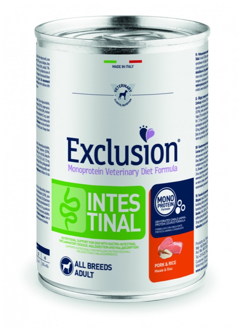 foto del prodotto exclusion diet intestinal all breeds 400 gr maiale e riso 1 ordine scegli lo sconto bzr5 bzr20 200 punti fedelt 