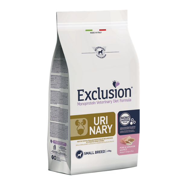 foto del prodotto exclusion diet urinary small maiale sorgo e riso 2 kg crocchette monoproteiche cane 1 ordine scegli lo sconto bzr5 bzr20 200 punti fedelt 
