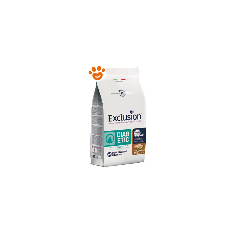 foto del prodotto exclusion dog diabetic adult medium large breed maiale, sorgo e piselli dog diabetic adult medium large breed maiale, sorgo e piselli sacco da 2