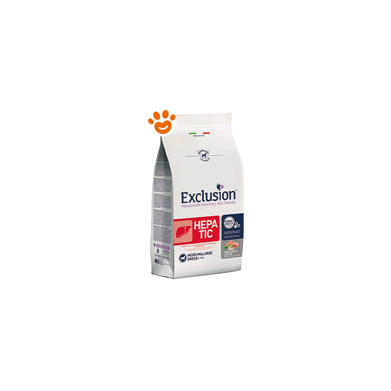 foto del prodotto exclusion dog hepatic adult medium large breed maiale, riso e piselli dog hepatic adult medium large breed maiale, riso e piselli sacco da 2 kg