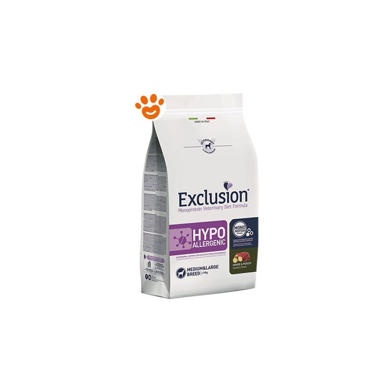 foto del prodotto exclusion dog hypoallergenic adult medium large breed cavallo e patate dog hypoallergenic adult medium large breed cavallo e patate sacco da 2 kg