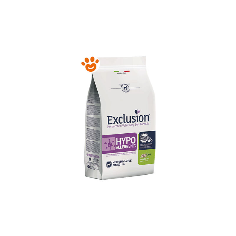 foto del prodotto exclusion dog hypoallergenic adult medium large breed insetti e piselli dog hypoallergenic adult medium large breed insetti e piselli sacco da 12