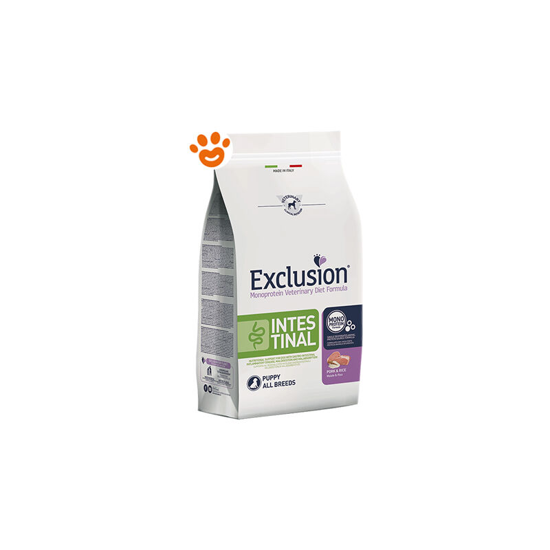 foto del prodotto exclusion dog intestinal puppy all breeds maiale e riso dog intestinal puppy all breeds maiale e riso sacco da 800 gr