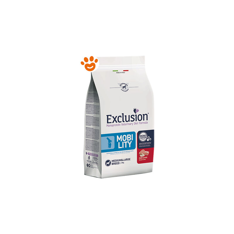 foto del prodotto exclusion dog mobility adult medium large breed maiale e riso dog mobility adult medium large breed maiale e riso sacco da 12 kg