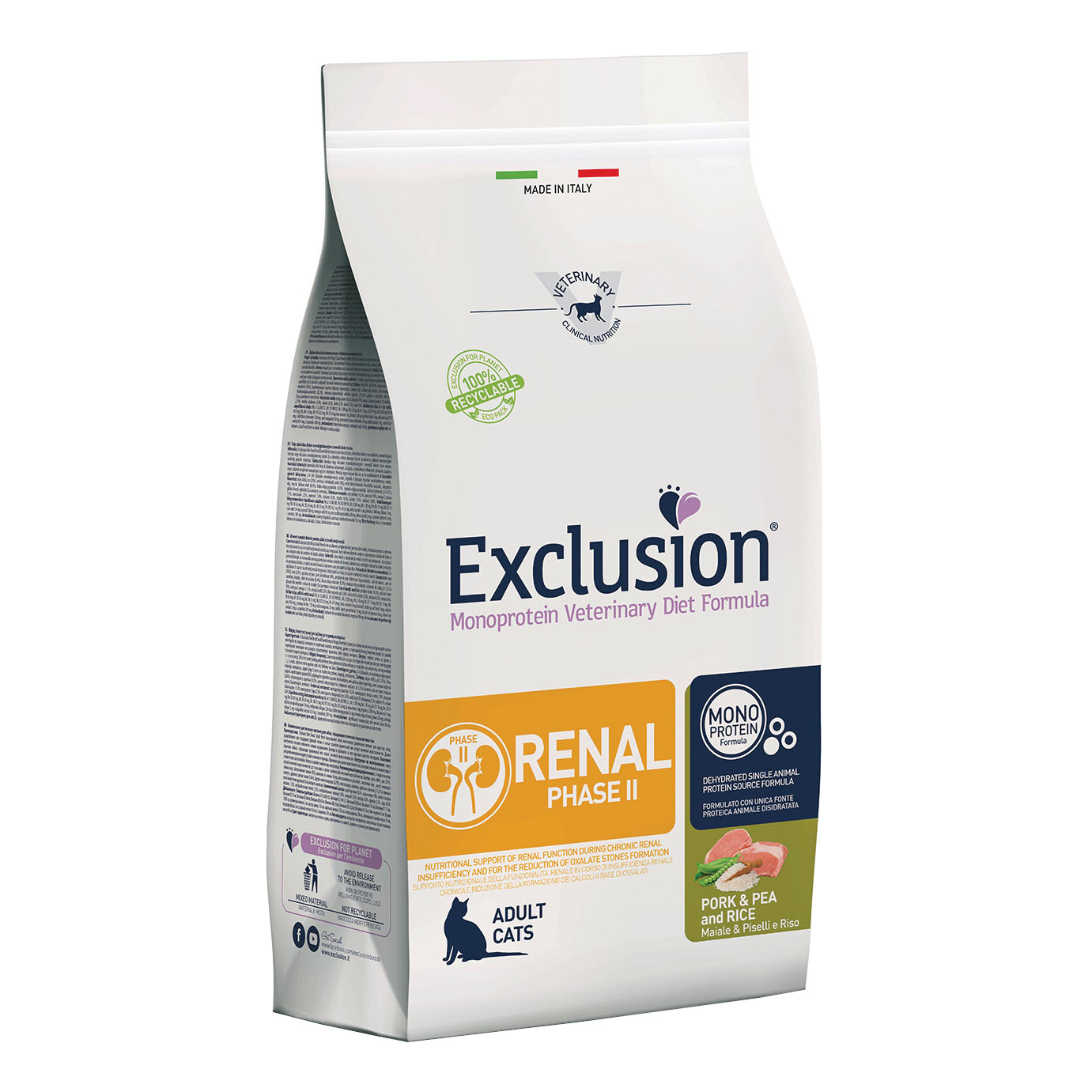 foto del prodotto exclusion gatto diet renal fase 2 adulto maiale, piselli &amp; riso 300 gr