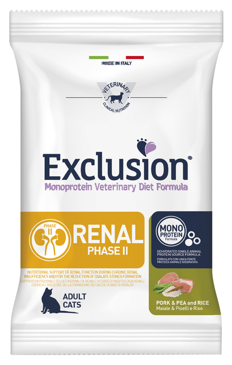 foto del prodotto exclusion gatto diet renal fase 2 adulto maiale, piselli &amp; riso lattina 85 gr