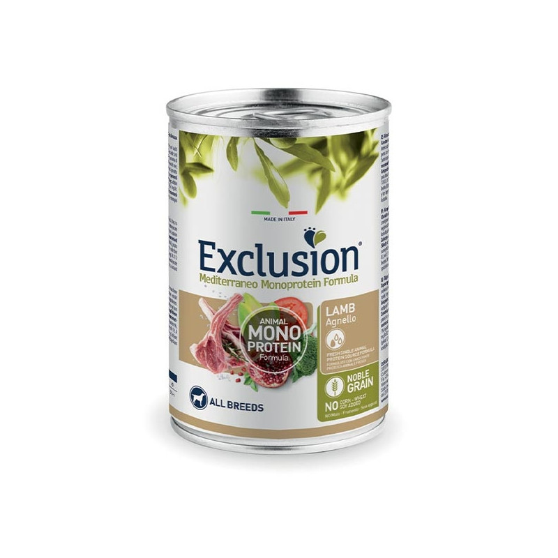 foto del prodotto exclusion mediterraneo adult all breed 400 gr agnello umido monoproteico cane 1 ordine scegli lo sconto bzr5 bzr20 200 punti fedelt 