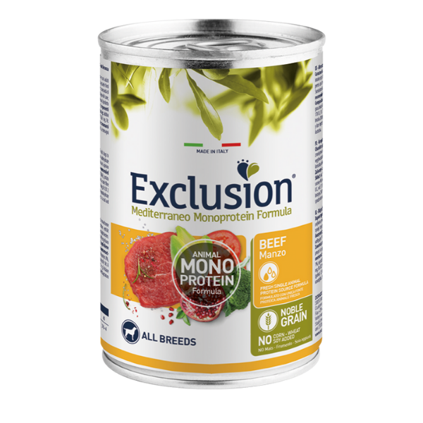 foto del prodotto exclusion mediterraneo adult all breed 400 gr manzo umido monoproteico cane 1 ordine scegli lo sconto bzr5 bzr20 200 punti fedelt 