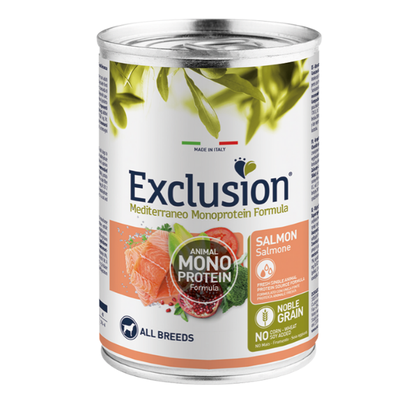 foto del prodotto exclusion mediterraneo adult all breed 400 gr salmone umido monoproteico cane 1 ordine scegli lo sconto bzr5 bzr20 200 punti fedelt 
