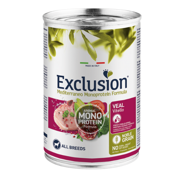 foto del prodotto exclusion mediterraneo adult all breed 400 gr vitello umido monoproteico cane 1 ordine scegli lo sconto bzr5 bzr20 200 punti fedelt 