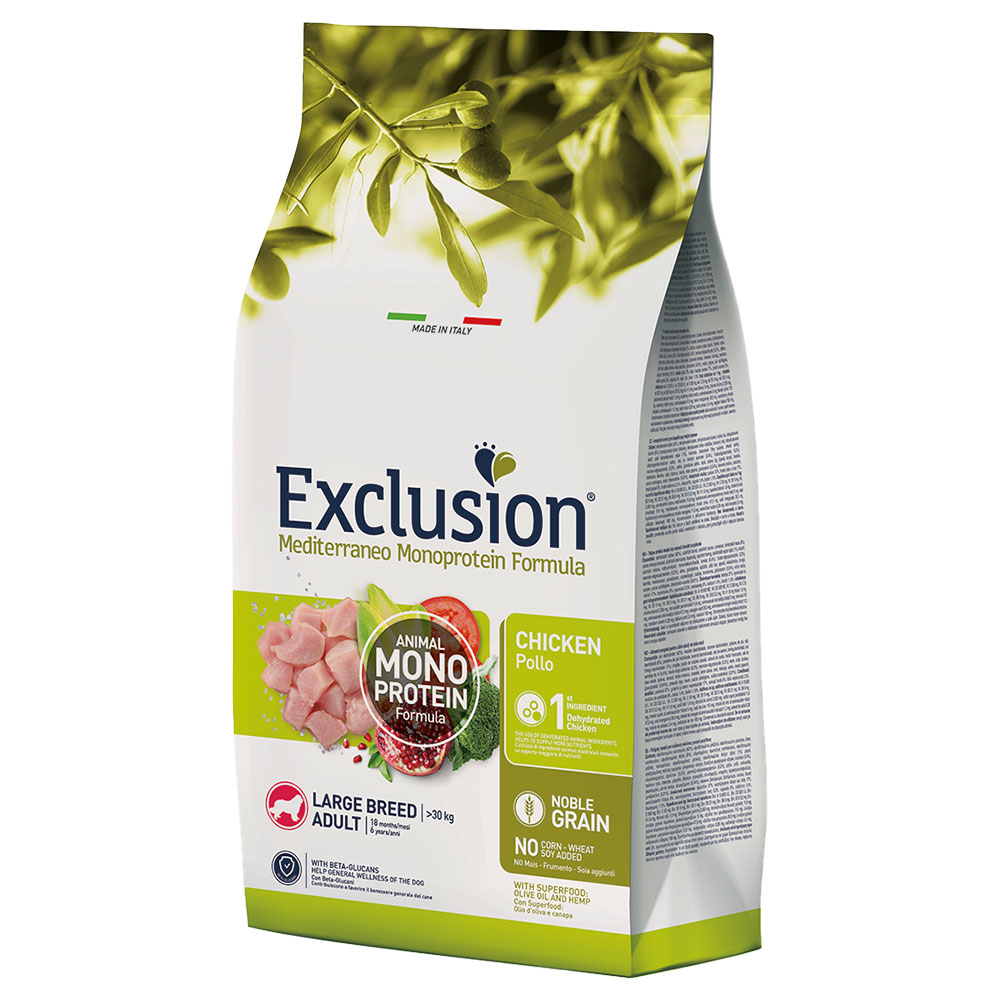foto del prodotto exclusion mediterraneo adult large pollo crocchette cani 12 kg