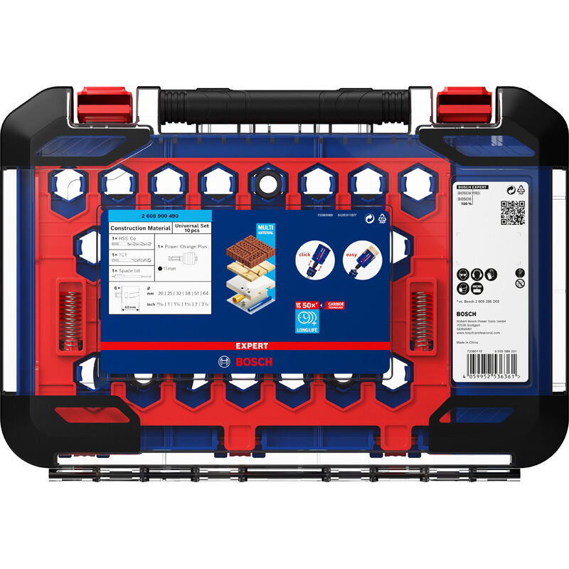 foto del prodotto expert set di seghe a tazza per materiali da costruzione 20 25 32 38 51 64 mm, 10 pz. bosch