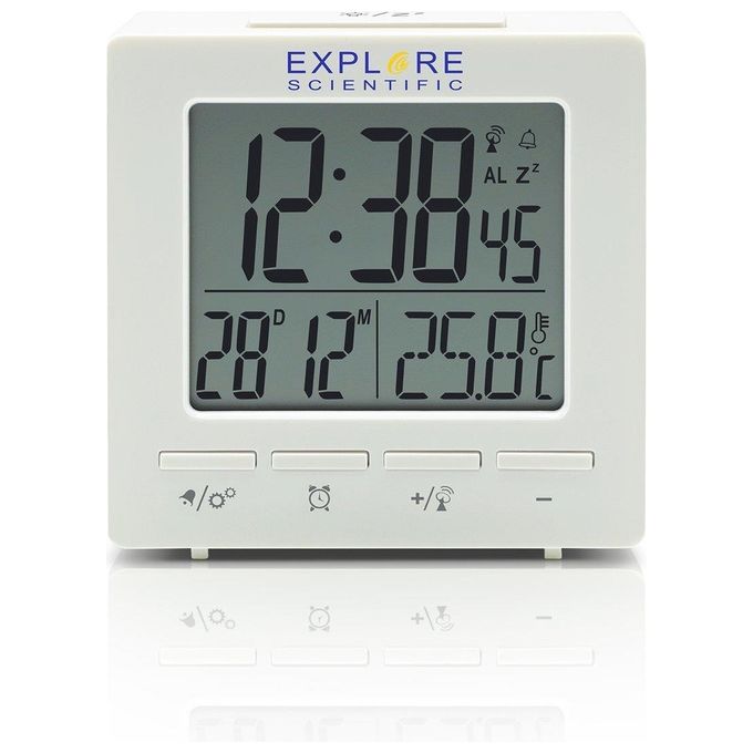 foto del prodotto explore rdc 1005 orologio sveglia radiocontrollato temperatura calendario doppio allarme bianco