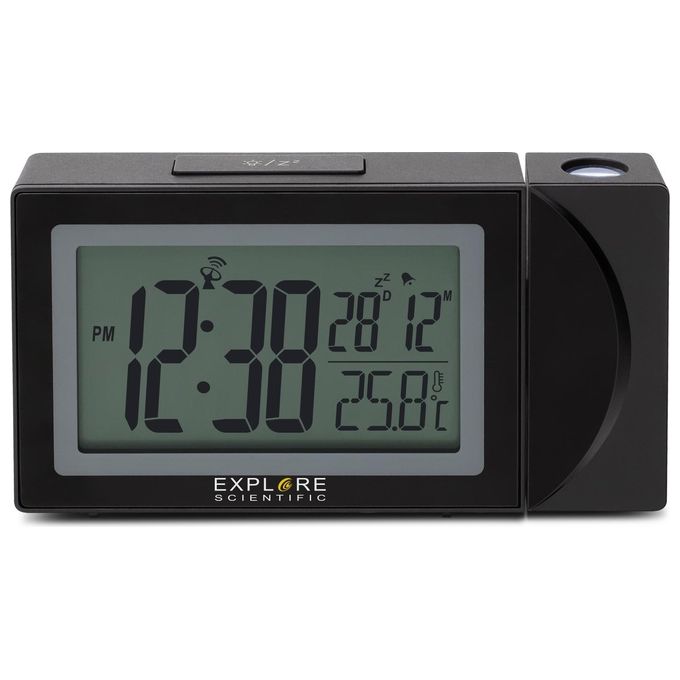 foto del prodotto explore scientific orologio a proiezione con visualizzazione radiocomandata dell ora porta usb per ricaricare il telefono nero
