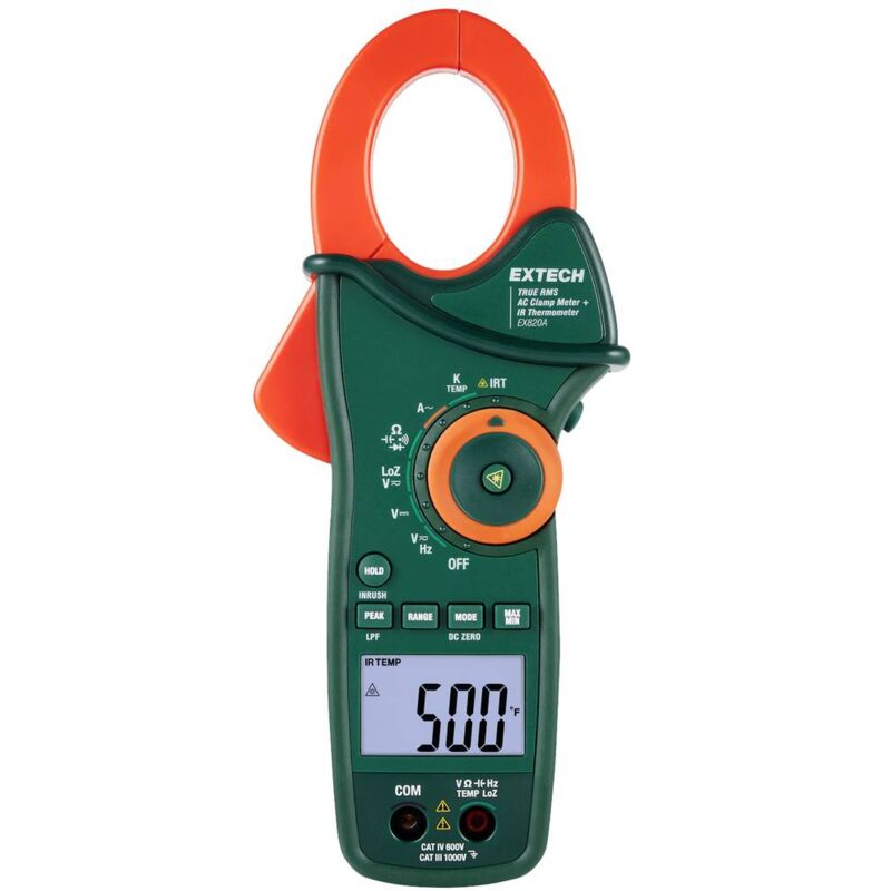 foto del prodotto extech ex820a pinza amperometrica digitale termometro ir cat iv 600 v display counts 6000