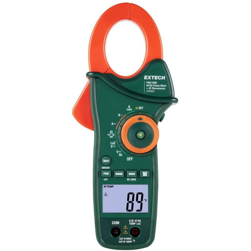 foto del prodotto extech ex840a pinza amperometrica digitale termometro ir cat iv 600 v display counts 6000