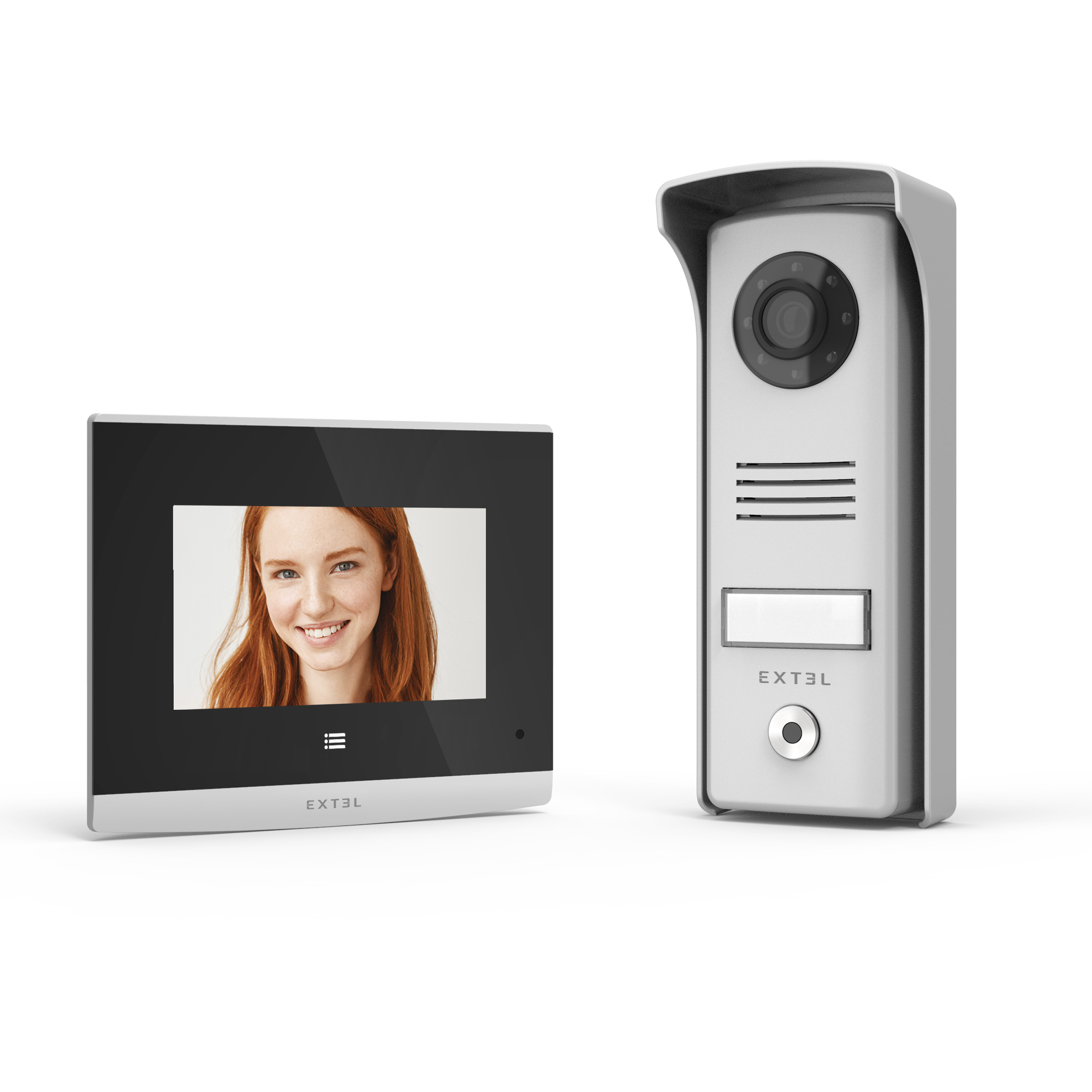 foto del prodotto extel videotelefono a filo con schermo da 4 e tasti a sfioramento, posto esterno da 70 mm compatto 720315