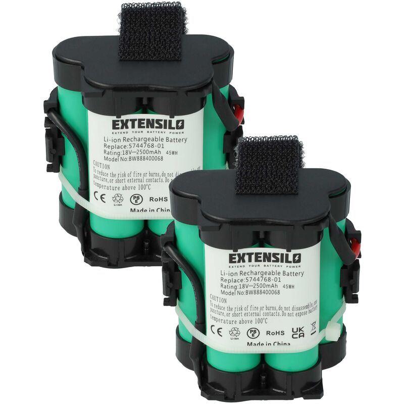 immagine 0 del prodotto extensilo 2x batteria compatibile con flymo 1200r 2016, 1200r 2015, 1200r 2017, 1200r, 1200 r, 1200r 2014, 1200r 2013 rasaerba 2500mah, 18v, li ion
