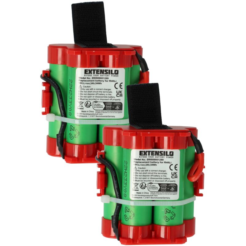 immagine 0 del prodotto extensilo 2x batteria compatibile con mcculloch rob r600 2018, rob r800 2017, rob r600 2019, rob r800 2018 rasaerba 3000mah, 18v, li ion