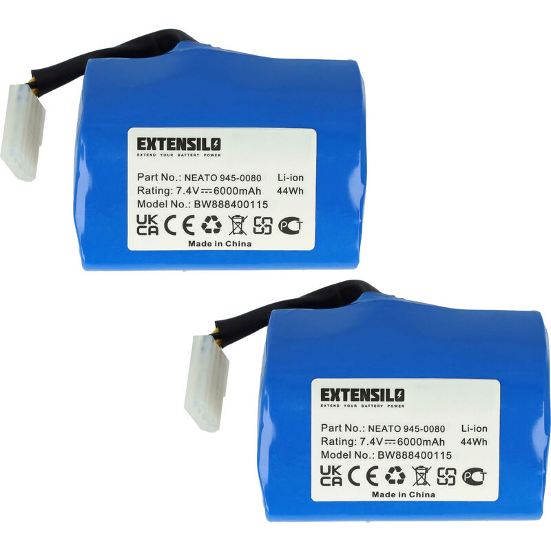 foto del prodotto extensilo 2x batteria compatibile con neato xv 15, xv 21, xv 14 attrezzo da lavoro, aspirapolvere, robot aspirapolvere 6000 mah, li ion, 7,4 v 