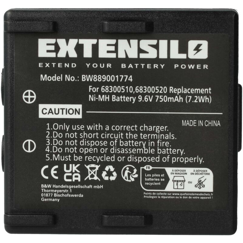 foto del prodotto extensilo batteria compatibile con abitron nova, kh68300520.a, ergo radiocomando industriale, telecomando 750mah, 9,6v, nimh nero