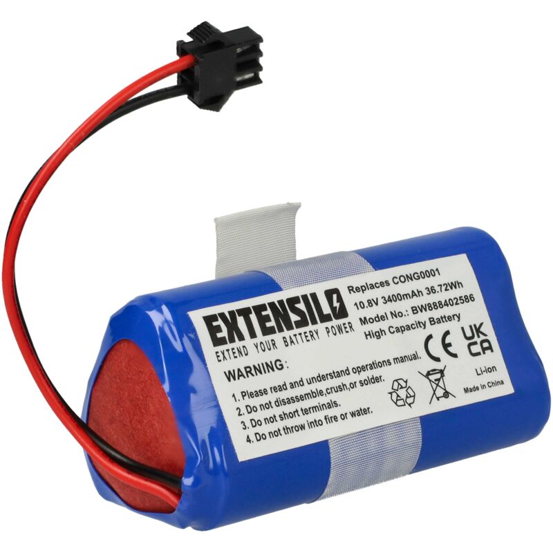 foto del prodotto extensilo batteria compatibile con cecotec conga 890 slim, slim, slim 890, slim 890 wet, slim wet home cleaner 3400mah, 10,8v, li ion 