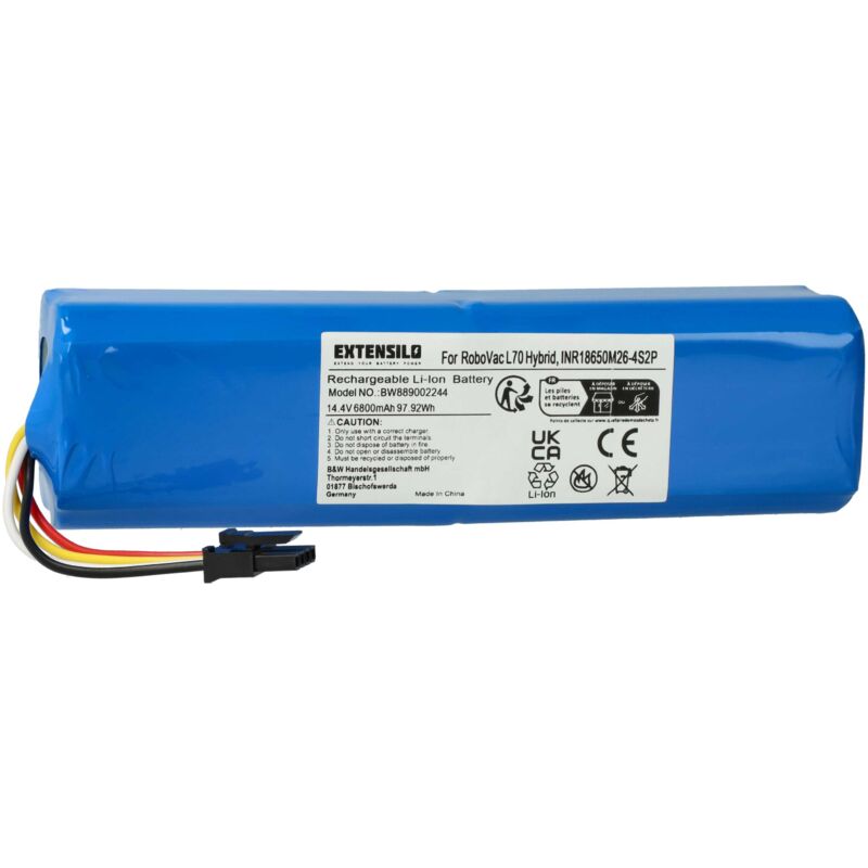 foto del prodotto extensilo batteria compatibile con eufy robovac l70 hybrid, l70 hybrid t2190g21, l70 hybrid t2190 home cleaner 6800mah, 14,4v, li ion 