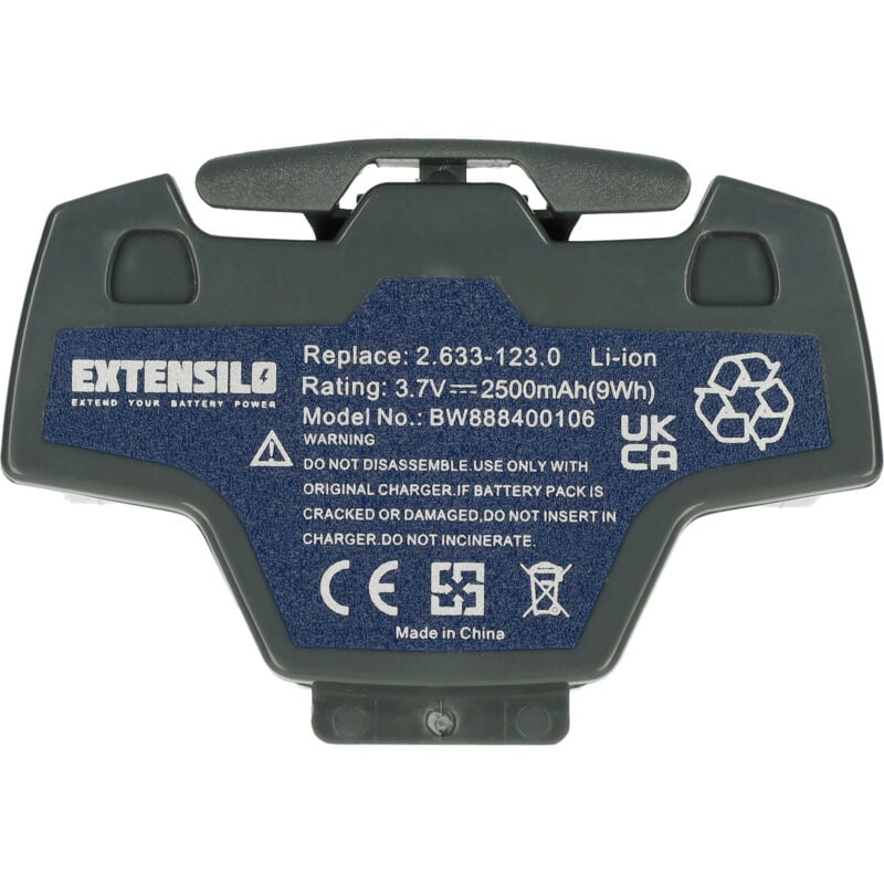 foto del prodotto extensilo batteria compatibile con k rcher 1.633 455.0, 1.633 454.0, 1.633 456.0, 1.633 453.0 home cleaner grigio 2500mah, 3,7v, li ion 