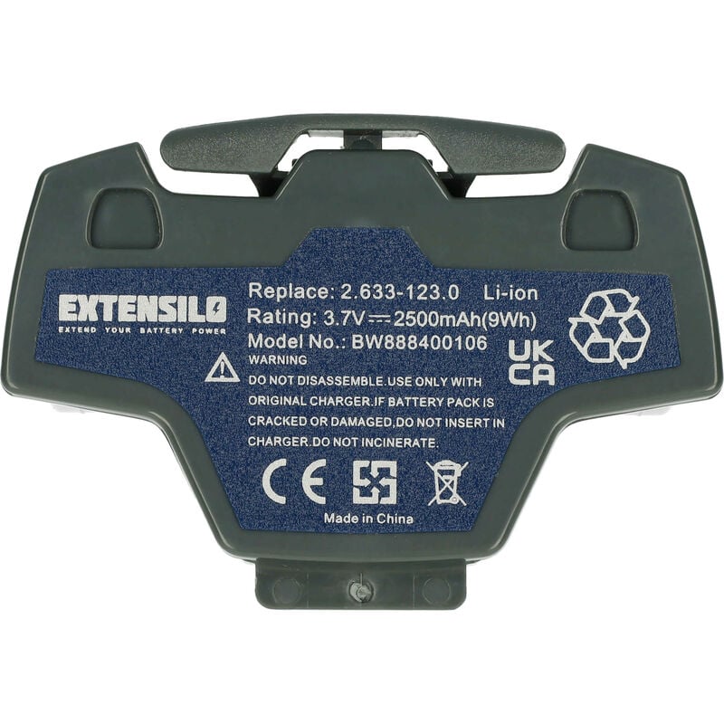 foto del prodotto extensilo batteria compatibile con k rcher wv70 plus, wvp 10 adv, wv classic, wvp 10 home cleaner grigio 2500mah, 3,7v, li ion 
