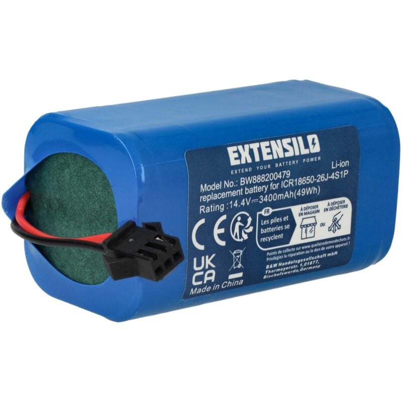 foto del prodotto extensilo batteria compatibile con venga vg rvc 3000 home cleaner, blu 3400mah, 14,4v, li ion 