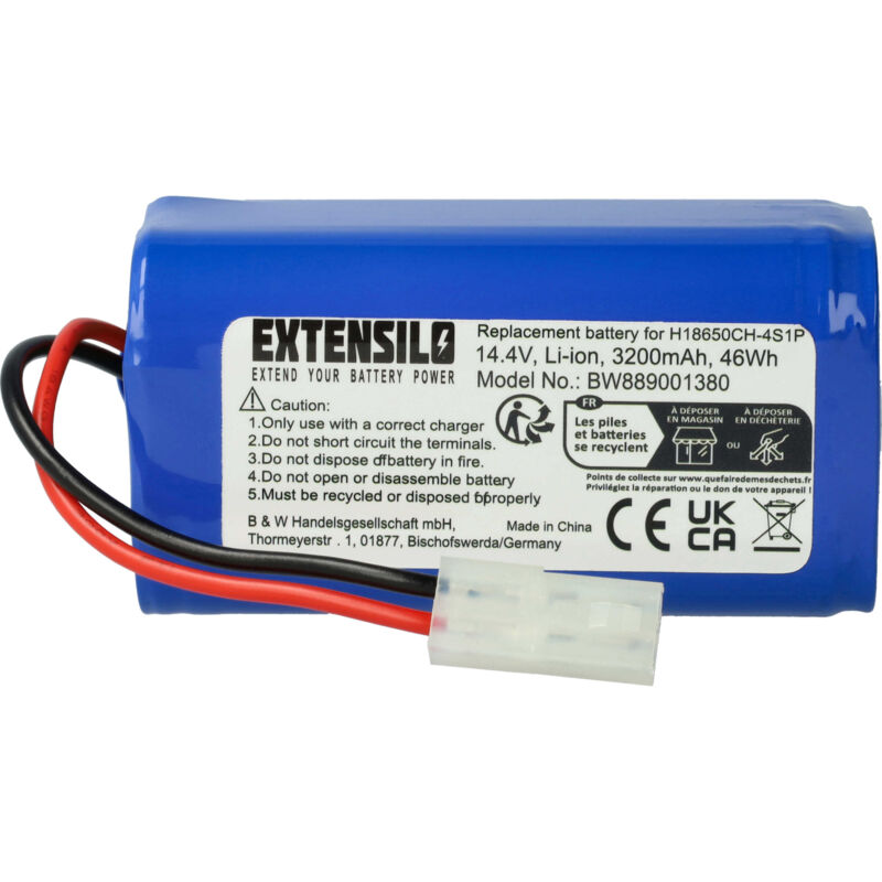 foto del prodotto extensilo batteria compatibile con xiaomi robot vacuum e12, skv4136gl, mi robot vacuum mop essential home cleaner 3200mah, 14,4v, li ion 
