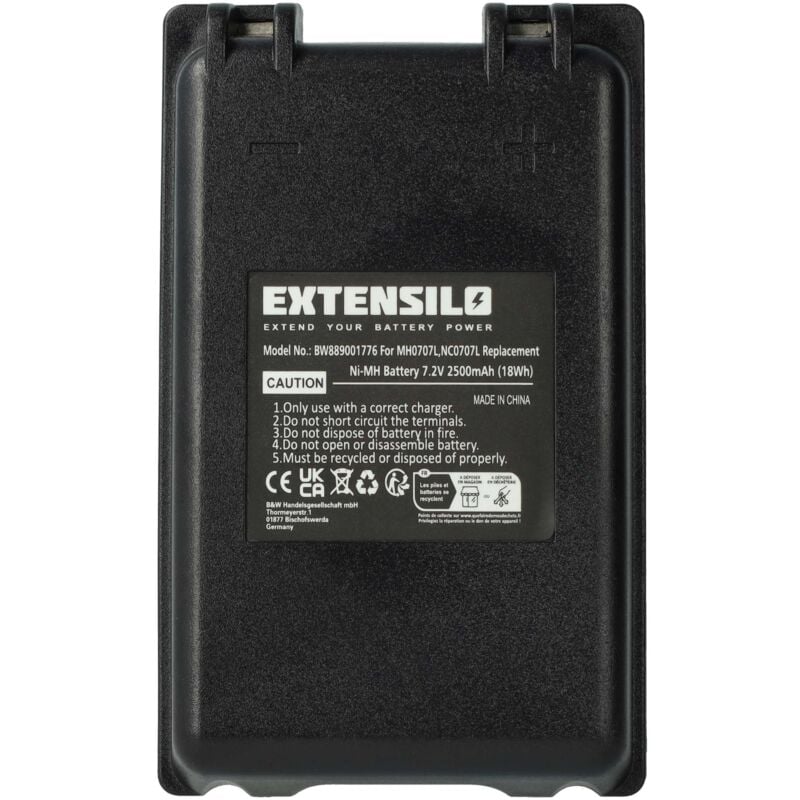 foto del prodotto extensilo batteria sostituisce autec mh0707l, nc0707l per radiocomando industriale, telecomando 2500mah, 7,2v, nimh nero
