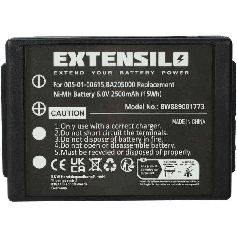 foto del prodotto extensilo batteria sostituisce hbc ba225000, ba209062, ba209061, ba209060 per radiocomando industriale, telecomando 2500mah, 6v, nimh nero