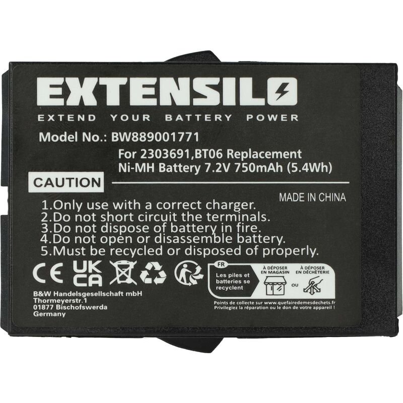 foto del prodotto extensilo batteria sostituisce ikusi 2303691, bt06 per radiocomando industriale, telecomando 750mah, 7,2v, nimh nero