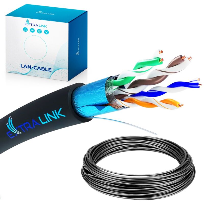 foto del prodotto extralink cable de rete esterna cat5e cable ftp f utp cable ethernet schermato 50m 24awg, cable rete esterna twisted pair,cable rj45 copper, pe