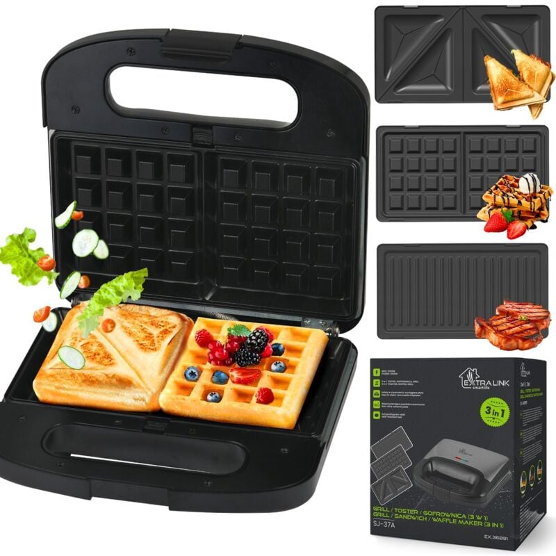 foto del prodotto extralink sandwich maker 3 en 1 tostapane, grill e waffle maker con piastre intercambiabili, waffle maker 3 en 1 de 1000w, rivestimento antiaderente,