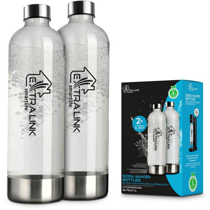 foto del prodotto extralink smart life 2 bottiglie in pet da 1 litro per macchina per acqua frizzante de, compatibili con extralink hydrospark, da leggera a elevata