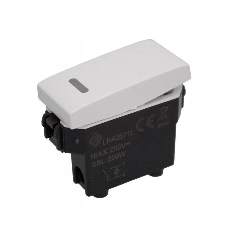 foto del prodotto extrastar interruttore unipolare 1p 16a con indicatore luce led colore bianco compatibile con bticino living e vimar plana