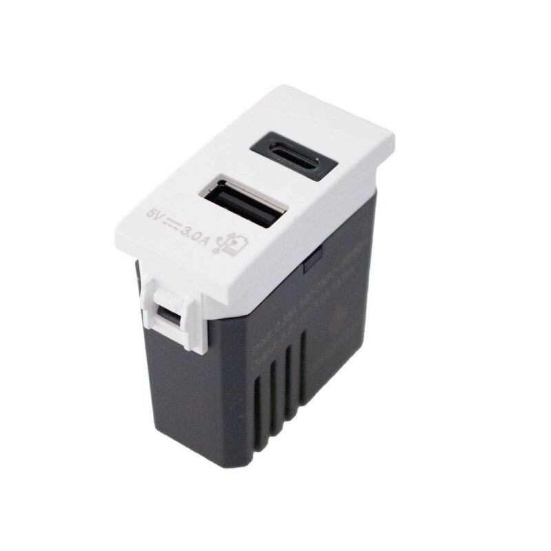 foto del prodotto extrastar modulo presa caricatore usb 5v 3a usb a usb c colore bianco compatibile con bticino living e vimar plana