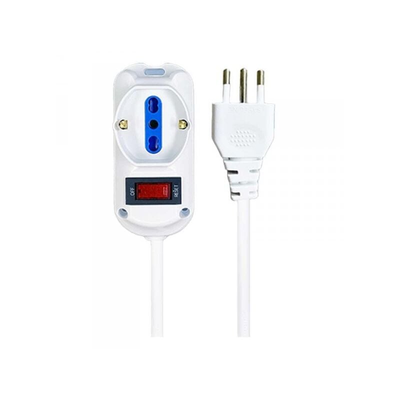 foto del prodotto extrastar multipresa ciabatta elettrica a 3 posti 2 prese 10a 16a 1 presa 10a 16a bipasso schuko con interruttore e spina 10a cavo 3m bianco