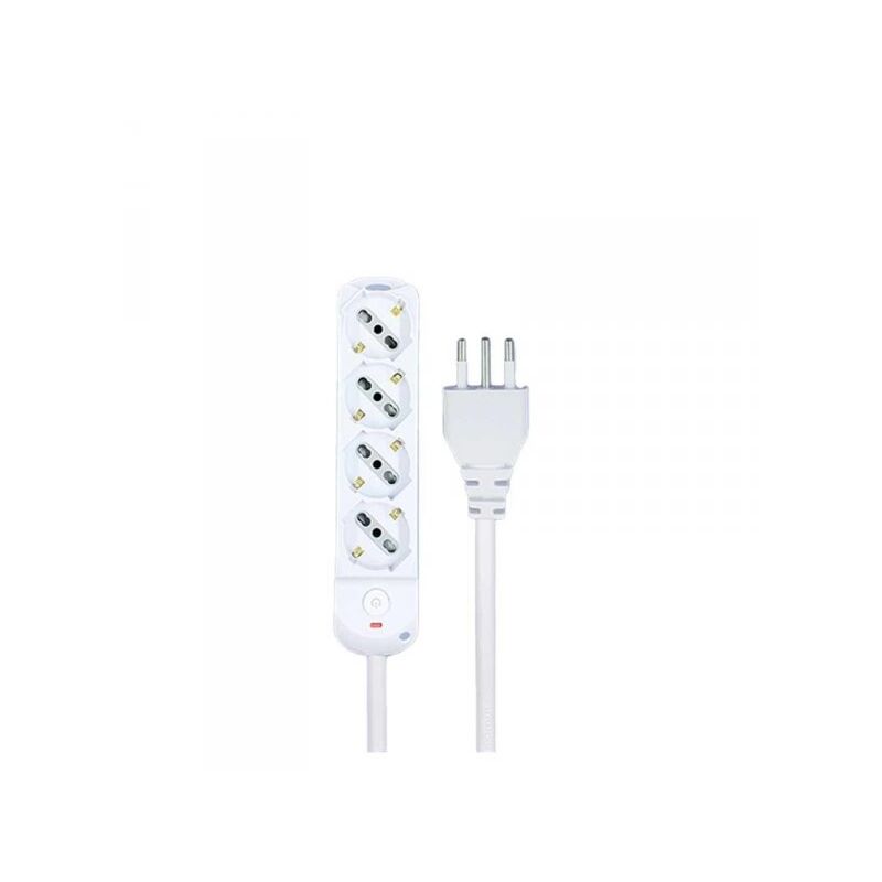 foto del prodotto extrastar multipresa ciabatta elettrica a 4 posti 4 prese bipasso schuko 10a 16a con interruttore e spina 10a cavo 1.5 metri bianco