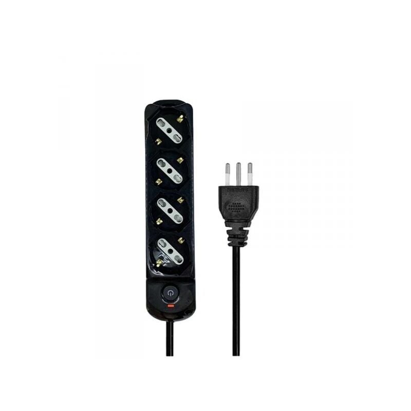 foto del prodotto extrastar multipresa ciabatta elettrica a 4 posti 4 prese bipasso schuko 10a 16a con interruttore e spina 10a cavo 1.5 metri nero