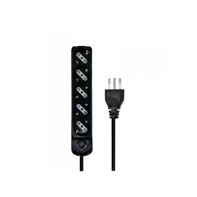 foto del prodotto extrastar multipresa ciabatta elettrica a 5 posti 5 prese bipasso schuko 10a 16a con interruttore e spina 10a cavo 1.5 metri nero