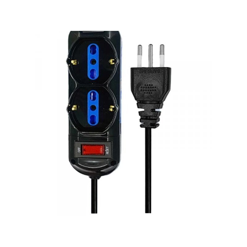 foto del prodotto extrastar multipresa ciabatta elettrica a 6 posti 4 prese 10a 16a 2 presa 10a 16a bipasso schuko con interruttore e spina 10a cavo 3m nero